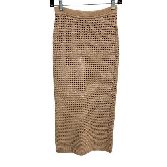 Reformation Beige Crochet Pencil Skirt Womens S Organic Cotton Blend
